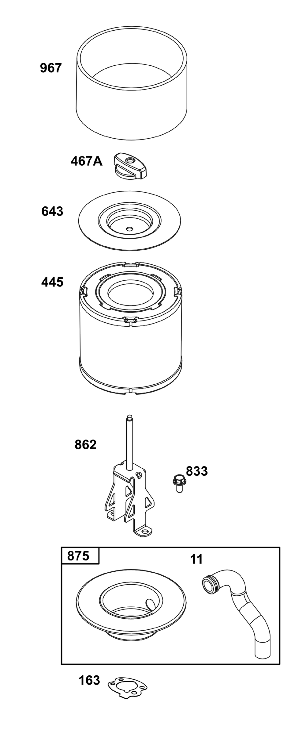 Air Cleaner Group Diagram and Parts List for 296442-0010-H5 200000 - 399999 Briggs and Stratton Engine
